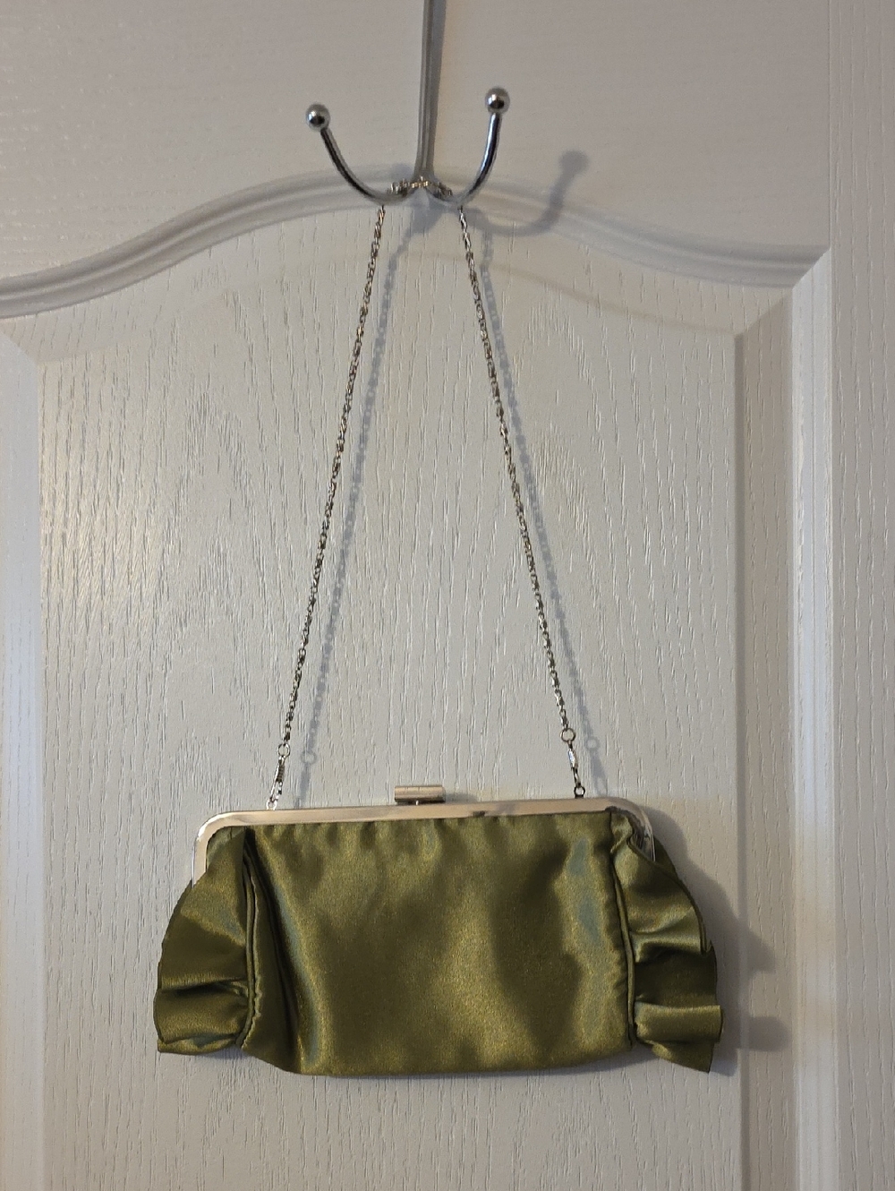 Bijoux Terner Olive Satin Evening Clutch with Chain Strap